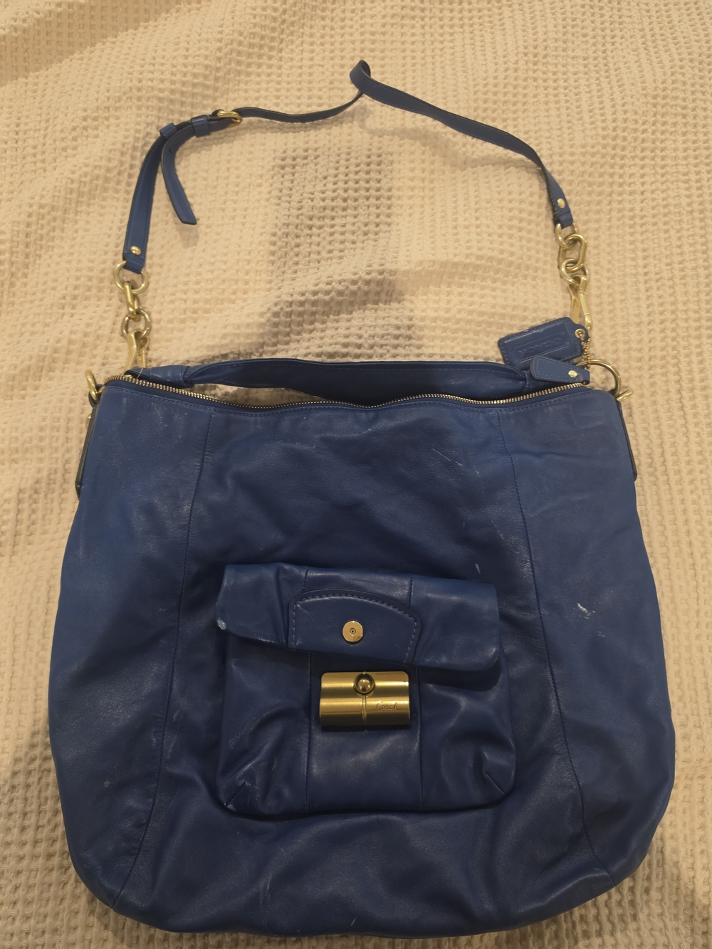 Blue Leather Shoulder Bag
